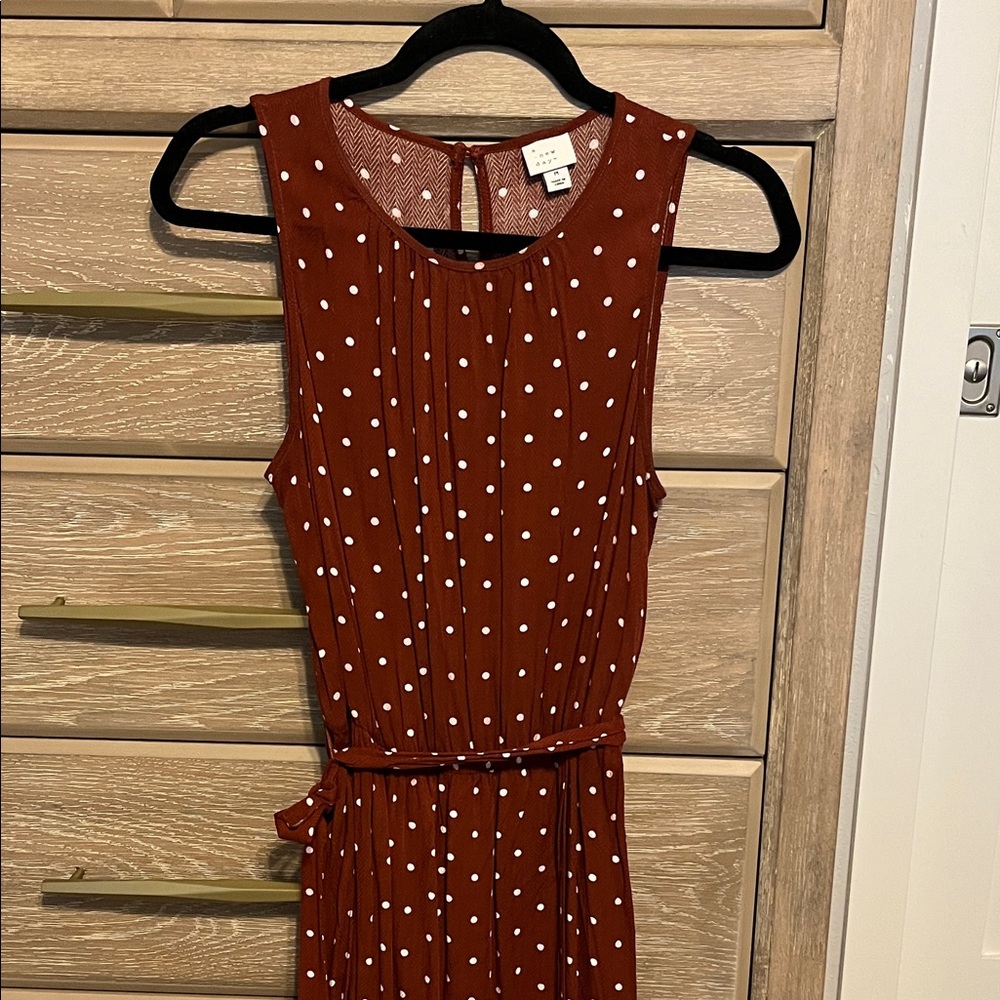 a new day Sleeveless Midi Dress - Brown w/ Cream Polka Dots Size M